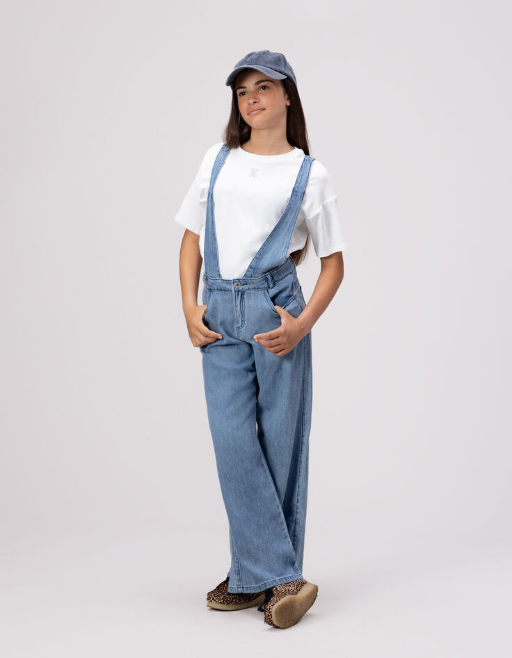 Conjunto mono azul camiseta blanca niña-1 Conjunto mono azul camiseta blanca niña-1