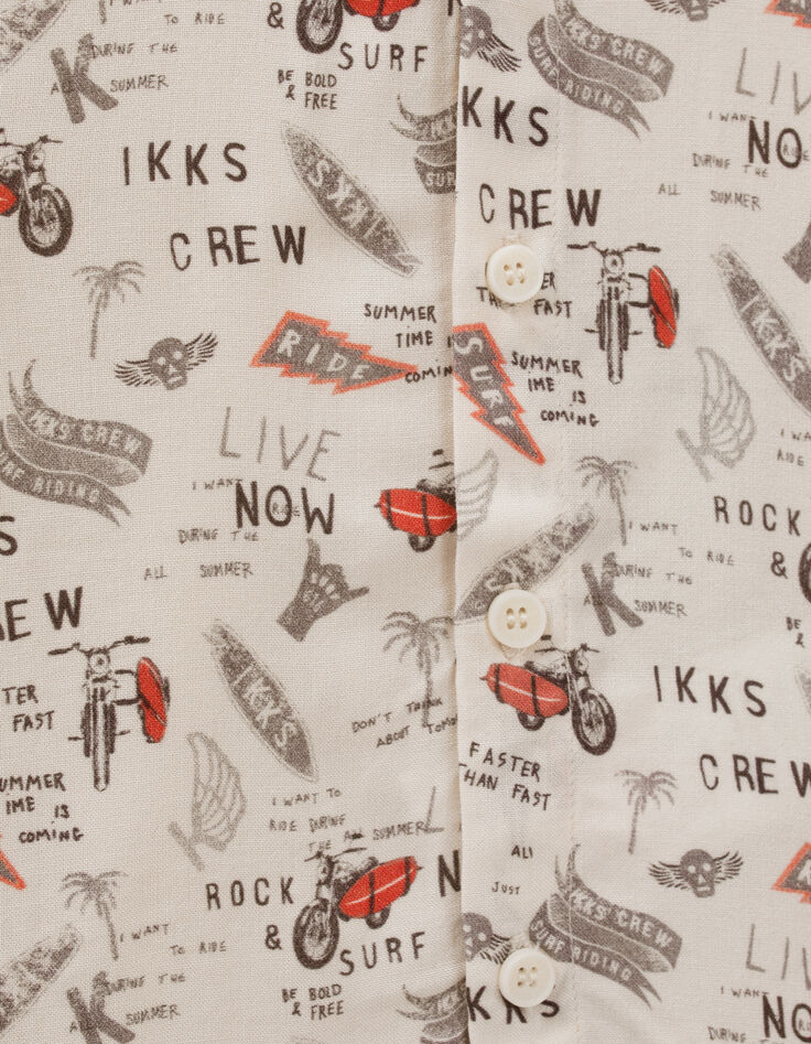 Baby boys’ beige rock rider print mixed fabric shirt-4