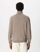 Pull col roul&eacute; beige tricot 100% laine Homme-3