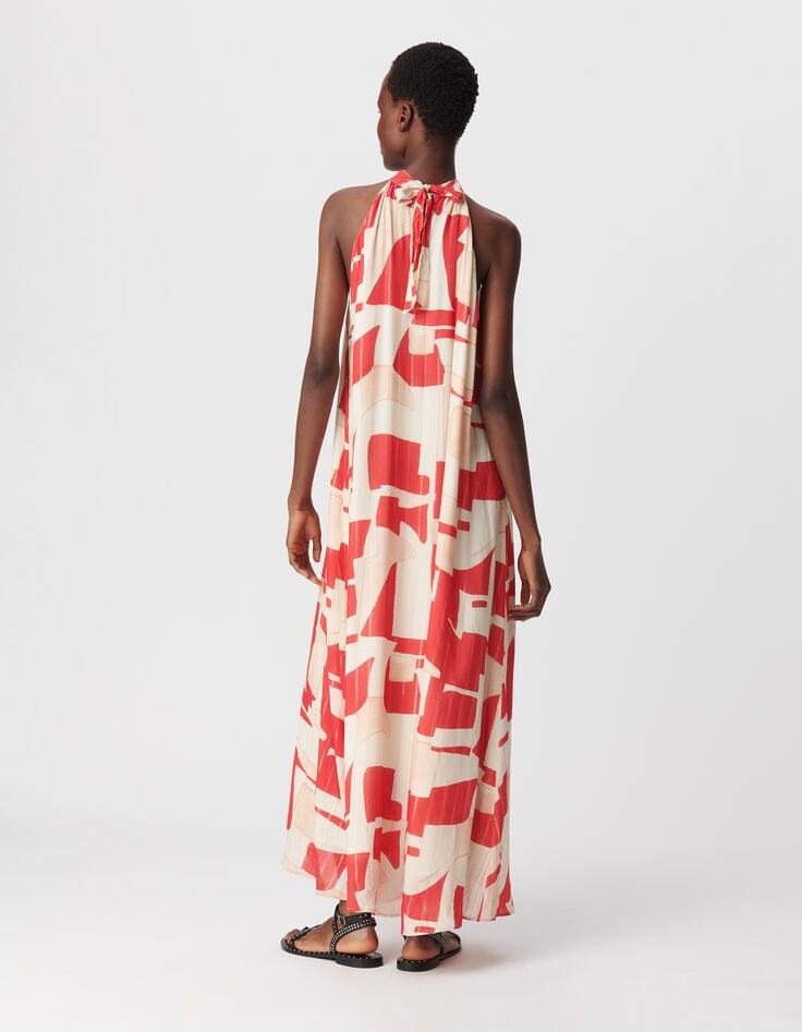 Rotes Maxikleid mit geometrischem Muster für Damen-2