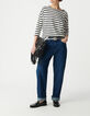Oversized navy en wit matrozen T-shirt met schouderjuwelen Dames-1