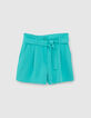 Azuurblauwe short hoge taille met riem Dames-6