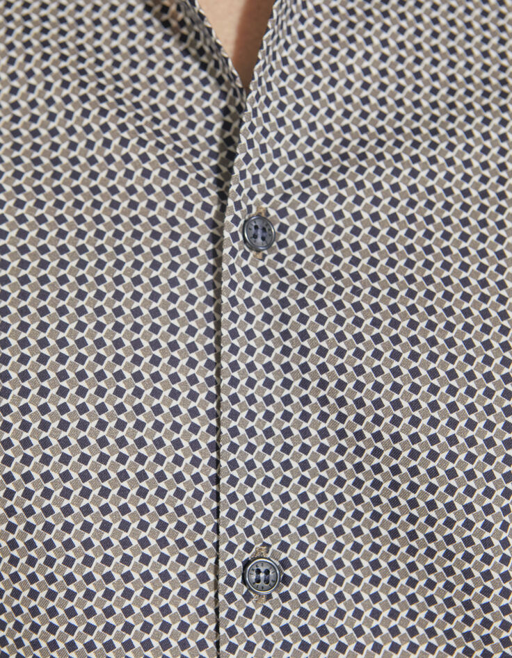 Dark Choco SLIM-Herrenhemd mit geometrischem Print-4