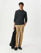 Men’s grey fine-knit wool V-neck sweater-1