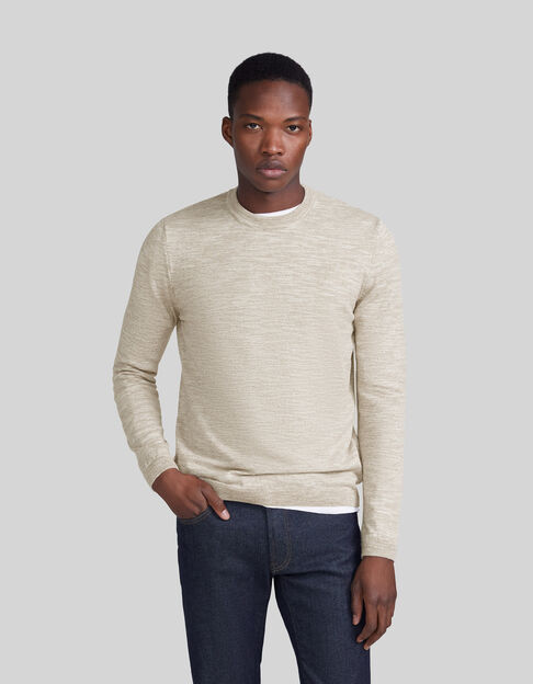 Men's beige mouliné knit round neck sweater - IKKS