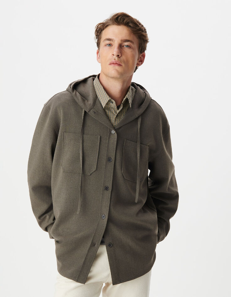 Surchemise &agrave; capuche marron Homme-6