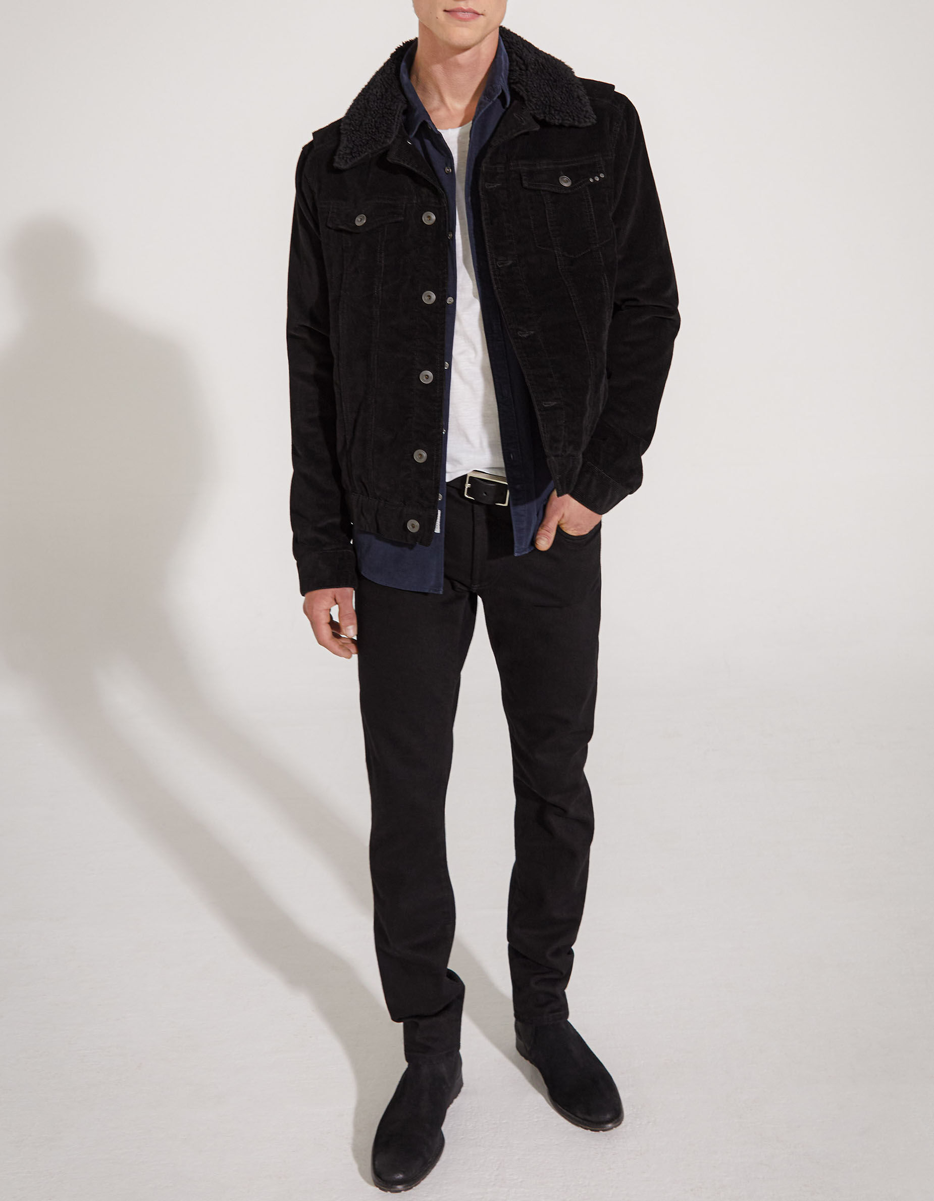 Men s black corduroy jacket with Sherpa collar