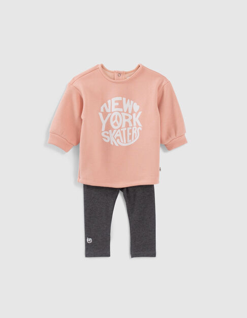Baby girls’ pink sweatshirt-dress and grey leggings outfit
