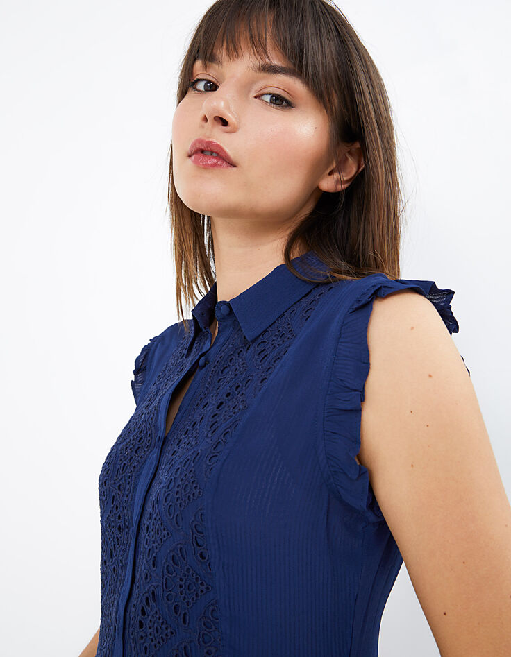 Robe chemise indigo avec plastron brodé I.Code-4