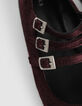 Women’s burgundy pony-look leather ballet flats, 3 buckles-4