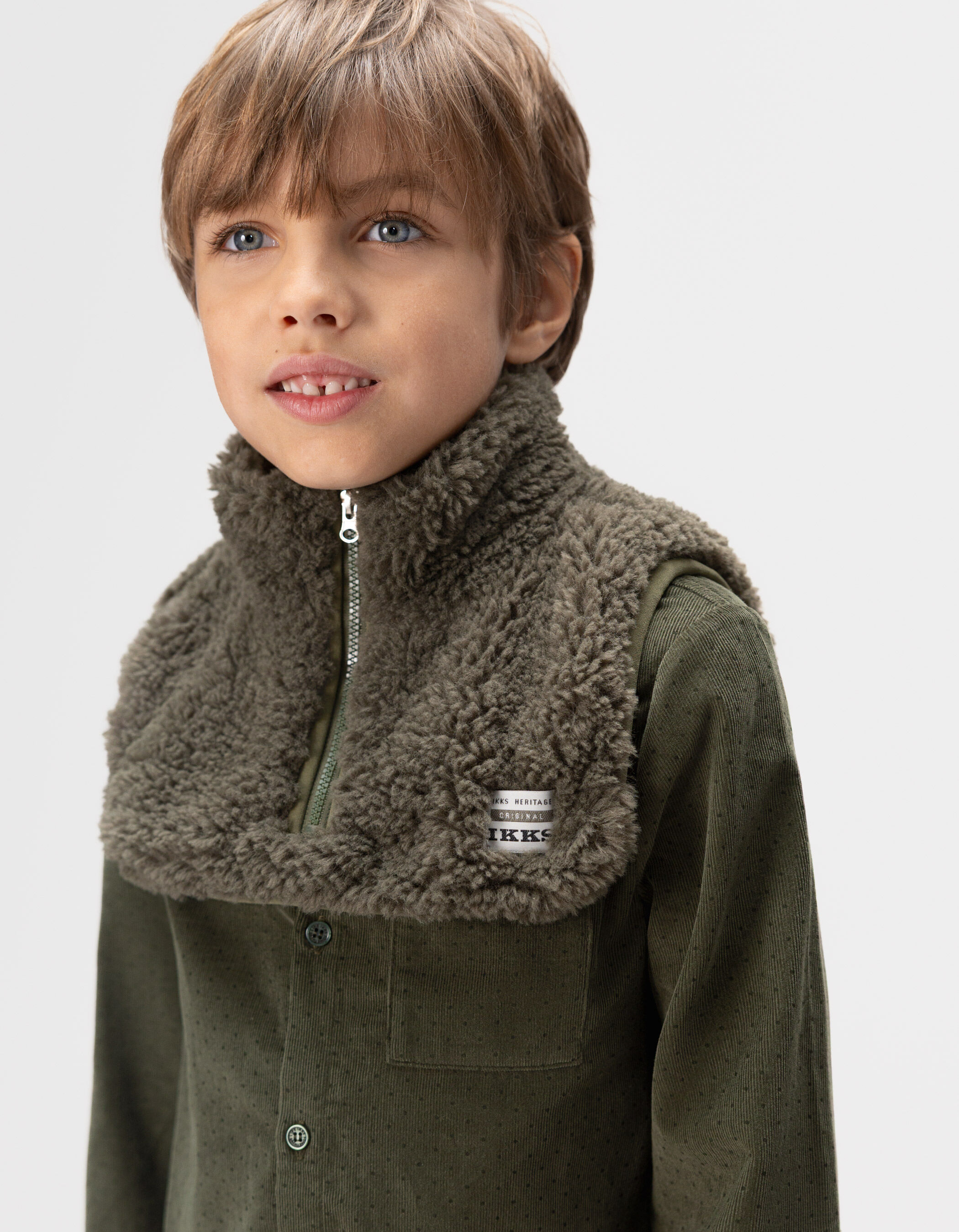 Boys' khaki sherpa zipped neck warmer IKKS