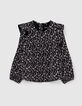 Girls&rsquo; black flower print ruffled blouse-1