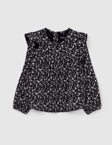 Girls&rsquo; black flower print ruffled blouse - IKKS