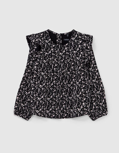 Girls’ black flower print ruffled blouse - IKKS