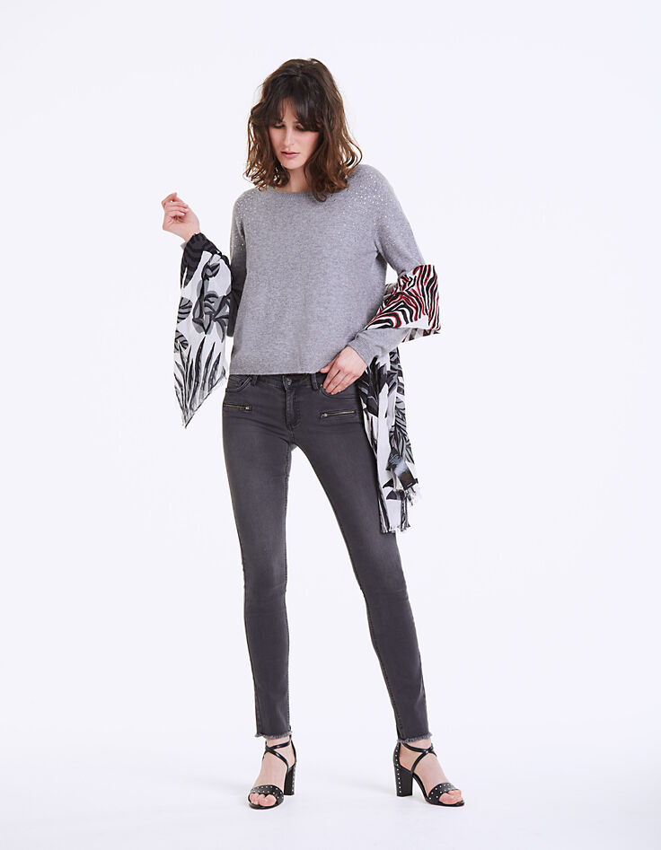 Pull gris en laine mousseuse détails studs femme-6