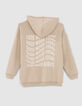 Lichtbeige sweater met kap en geborduurde tekst meisjes-4