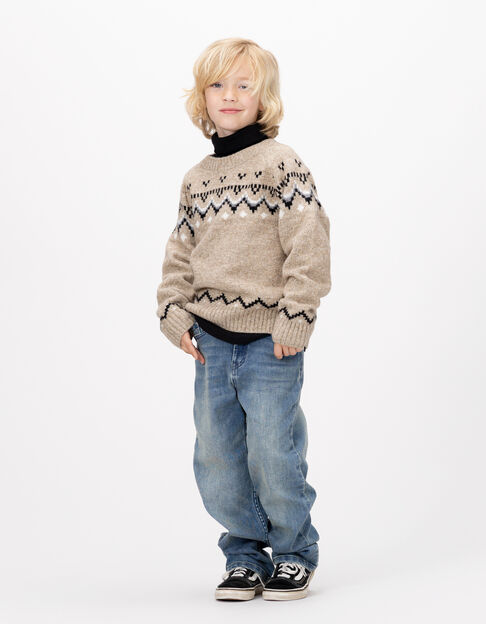 Beige gebreide wintertrui jacquard jongens - IKKS