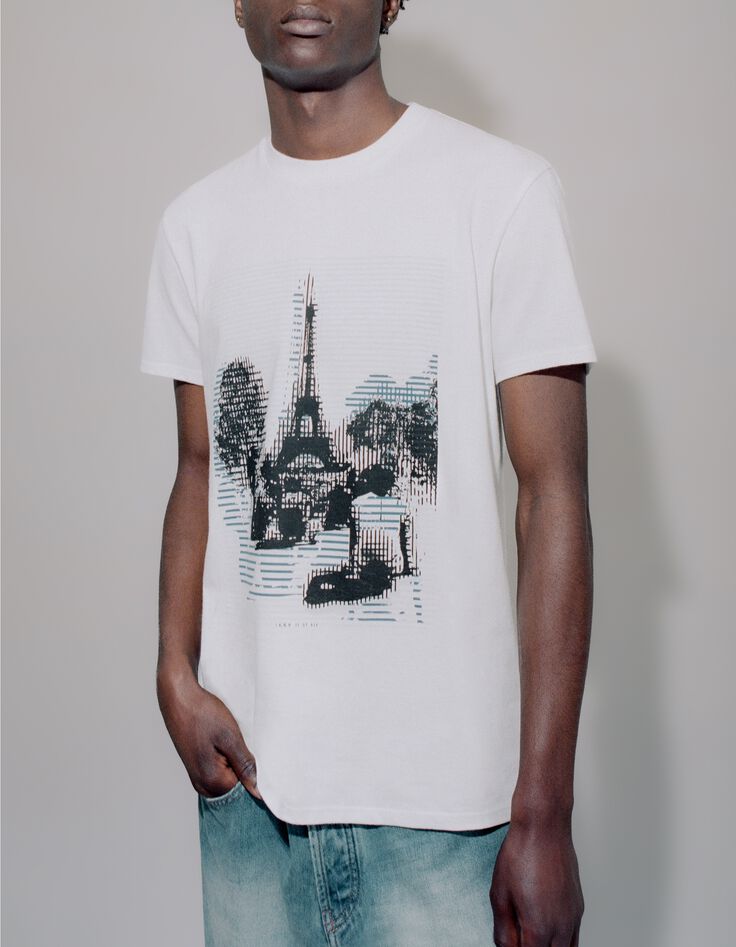 Camiseta blanca algod&oacute;n Torre Eiffel arty hombre-8