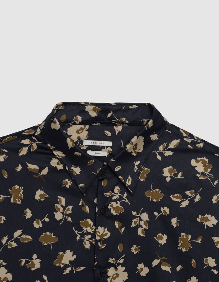 Marineblaues SLIM-Herrenhemd beiger Blumenprint-6 Marineblaues SLIM-Herrenhemd beiger Blumenprint-6