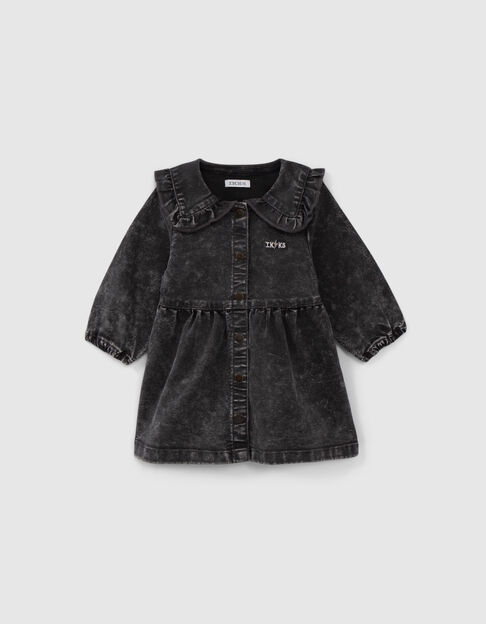 Schwarzes ,Maxikleid aus Denim mit Mädchenkragen - IKKS