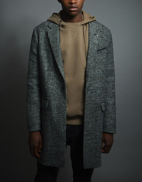 Men’s charcoal semi-plain wool fabric coat - IKKS