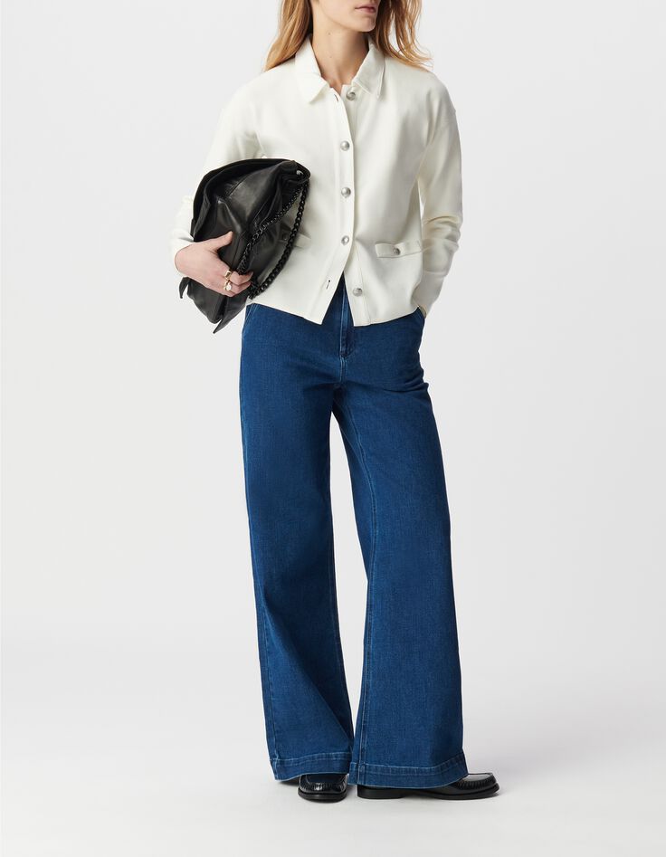 Women&rsquo;s ecru knit shirt-style cardigan-1