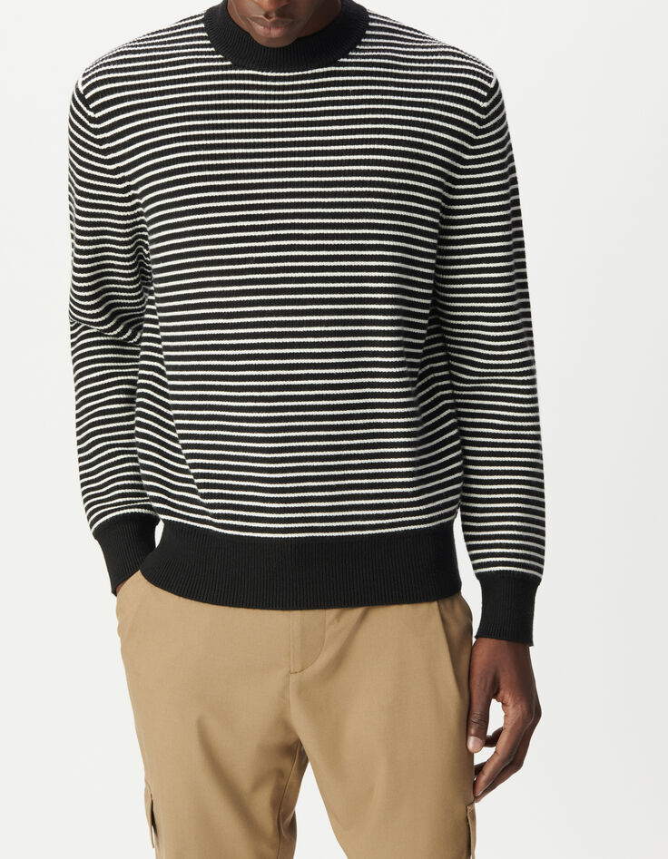 Men&rsquo;s black knit sailor sweater with white stripes-5