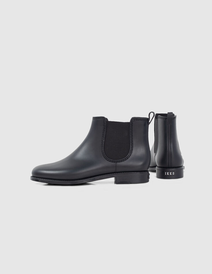 Schwarze Chelsea-Damengummistiefel mit Biker-Schnalle-7