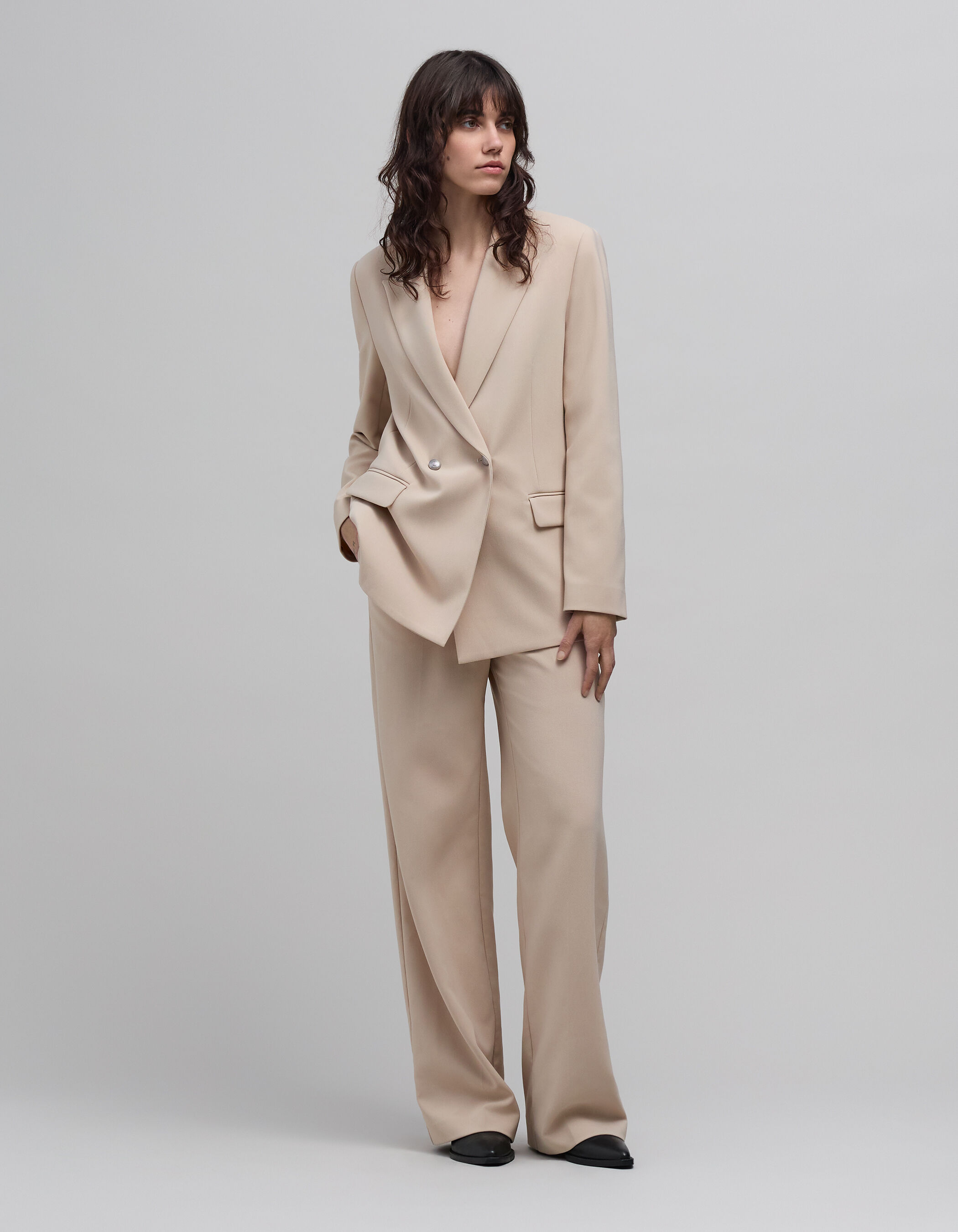 Beige suit jacket womens top