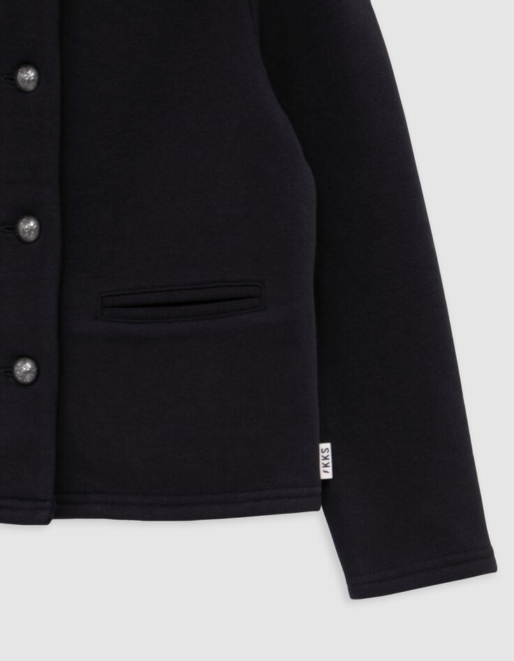 Chaqueta con botones de forro polar azul marino para niña-4