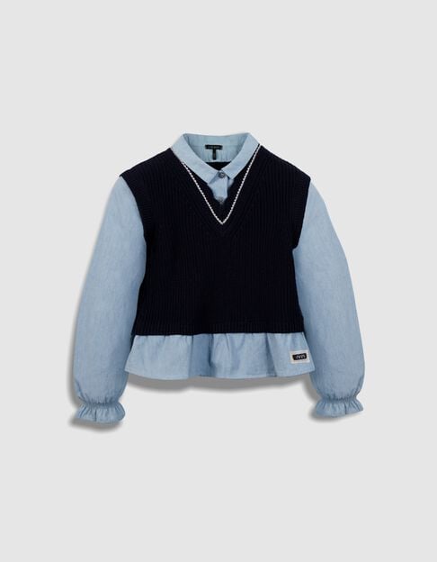 Trompe-l'oeil gebreide marine trui shirt voor meisjes - IKKS