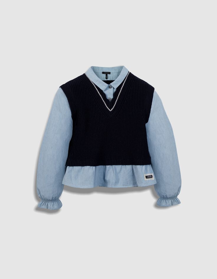 Trompe-l'oeil gebreide marine trui shirt voor meisjes-1