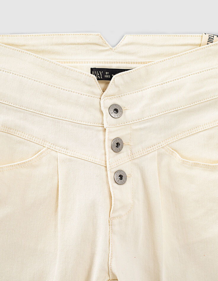 Cremeweiße Mädchenjeans aus Biobaumwolle mit hohem Bund-2