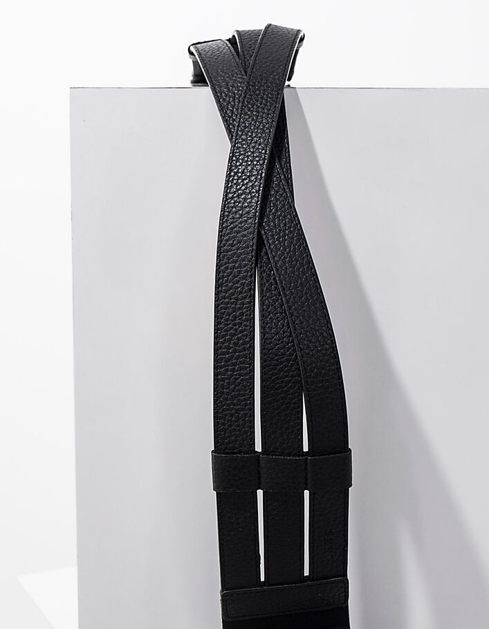 Cinturón ancho bimateria de cuero negro y goma mujer - IKKS