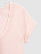 Roze T-shirt honingraattricot meisjes-6