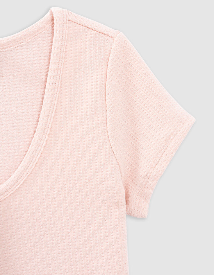 Roze T-shirt honingraattricot meisjes-6