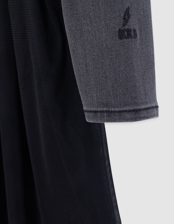 Robe grise bi-matière jupon tulle fille-5 Robe grise bi-matière jupon tulle fille-5