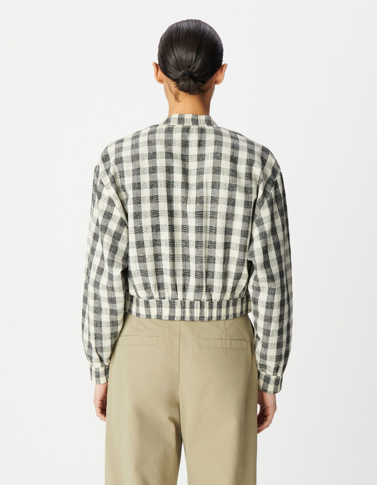 Blouson court &eacute;cru motif carreaux Femme-3