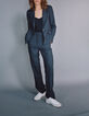 Women’s black semi-plain jacquard straight suit trousers-1