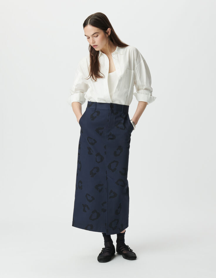 Women’s navy long pencil skirt with jaguar print-5