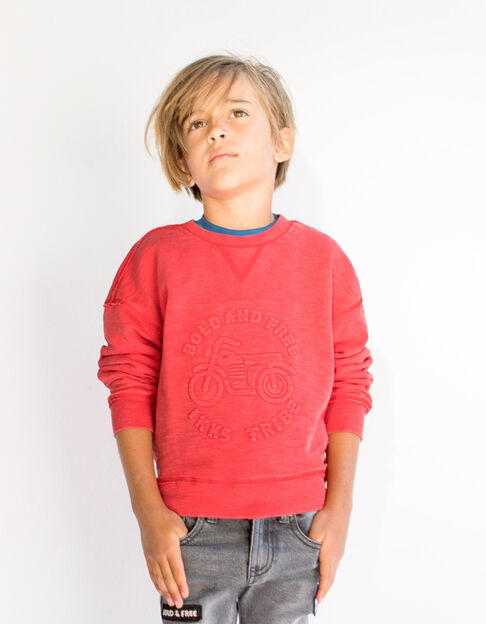 Boys’ red sweatshirt with motorbike embossed slogans - IKKS