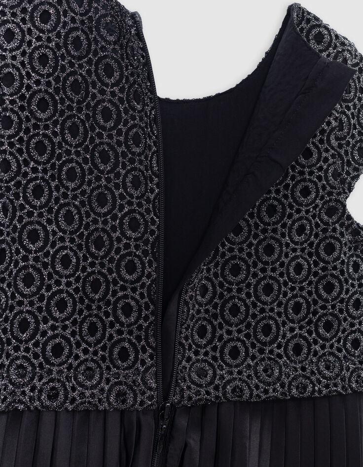 Vestido negro plisado top encaje trampantojo niña-6