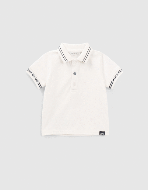 Baby boys’ white polo shirt with navy striped collar