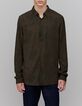 Men's khaki maxi flower print SLIM shirt-1