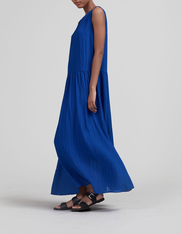 Women’s cobalt recycled waffle fabric long dress-8