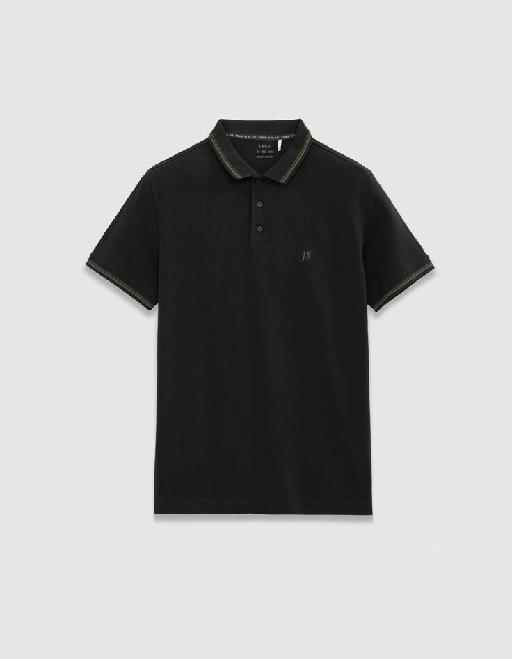 Polo manga corta negro punto piqué hombre-5