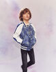 Boys’ dark blue print and white baseball jacket -1