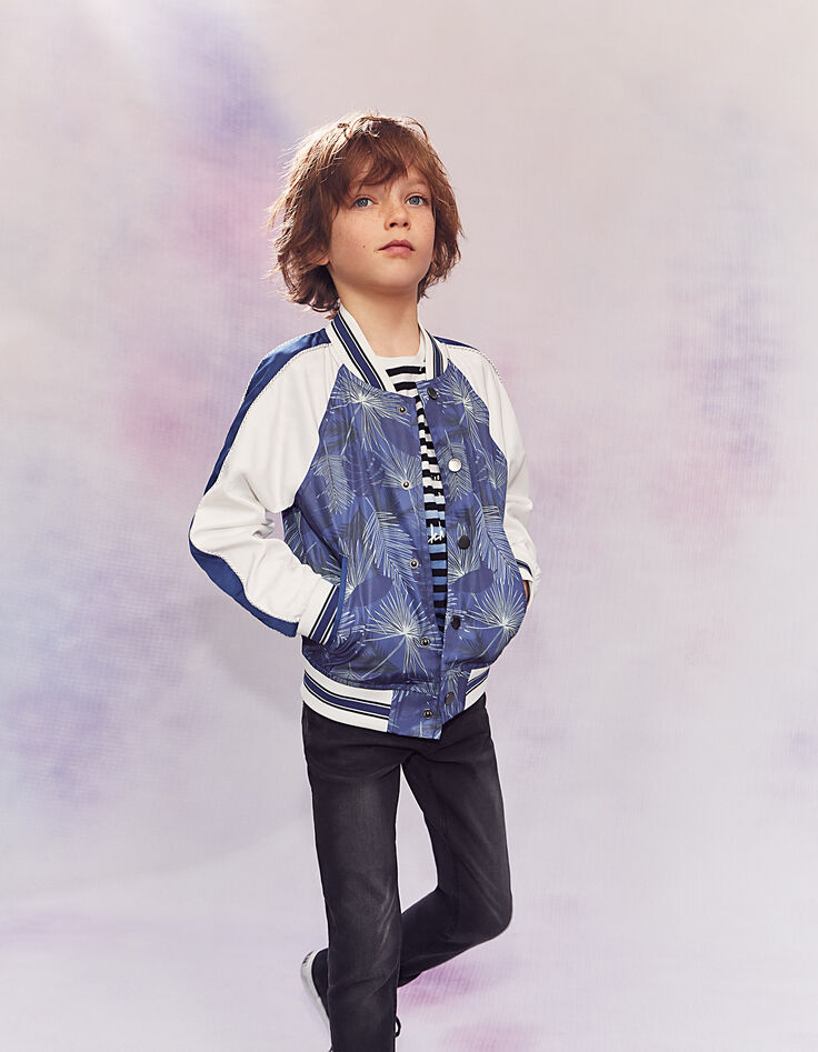 Boys’ dark blue print and white baseball jacket -1