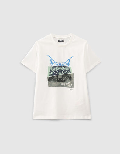 T-shirt blanc cassé à visuel lynx garçon  - IKKS