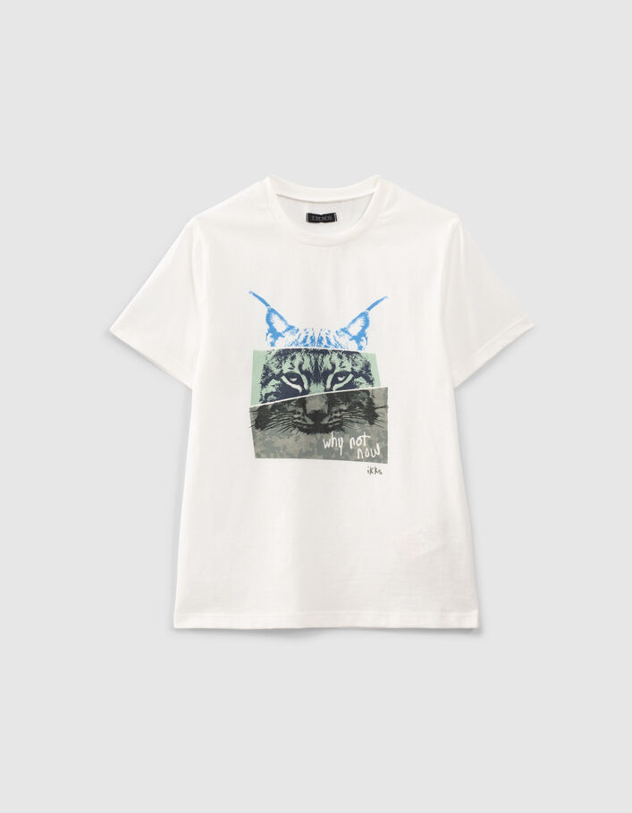 Gebroken wit T-shirt bio opdruk lynx jongens  - IKKS